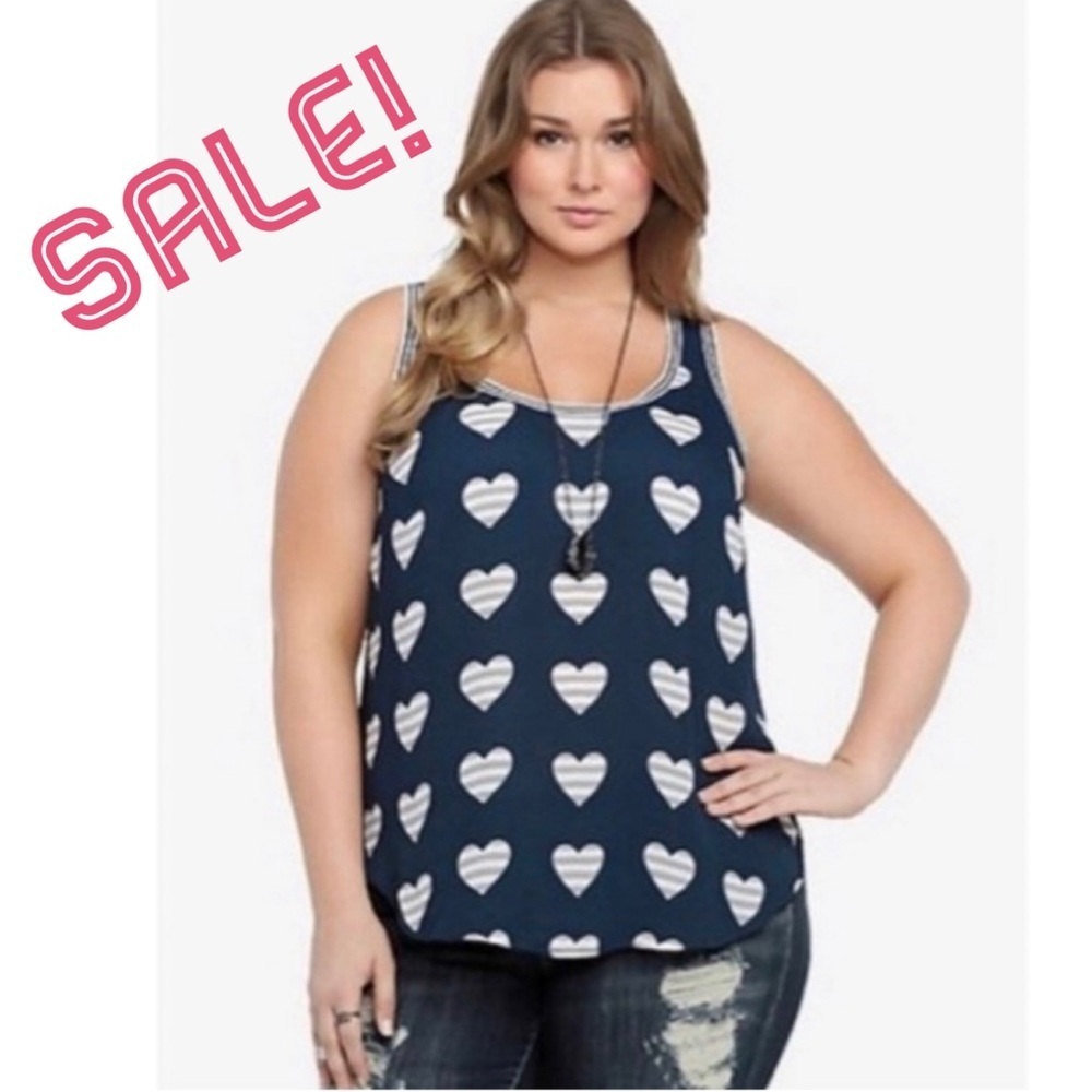 3/$22🩶 TORRID Navy & Gray Stripe Heart Print Tank Top Shirt Plus Size 1 1X